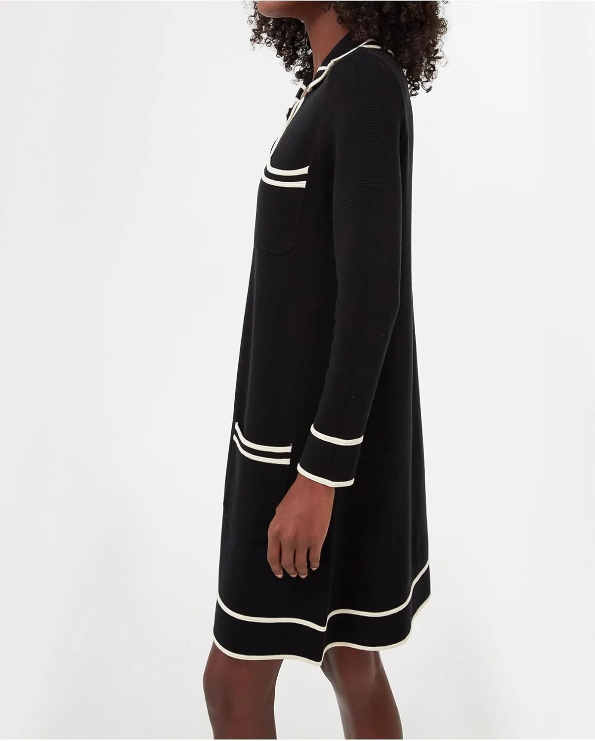 Women's Knitted Sweater Dresses Contrast Collared Fall Sweater Shift Dress Casual Party Mini Shirt Dress with Pockets