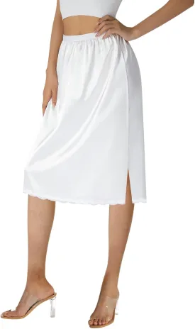 Women's Satin Half Slip Petticoat Lace Hem Underskirt Elastic Waist Half Slips for Under Dresses Extender Underskirt