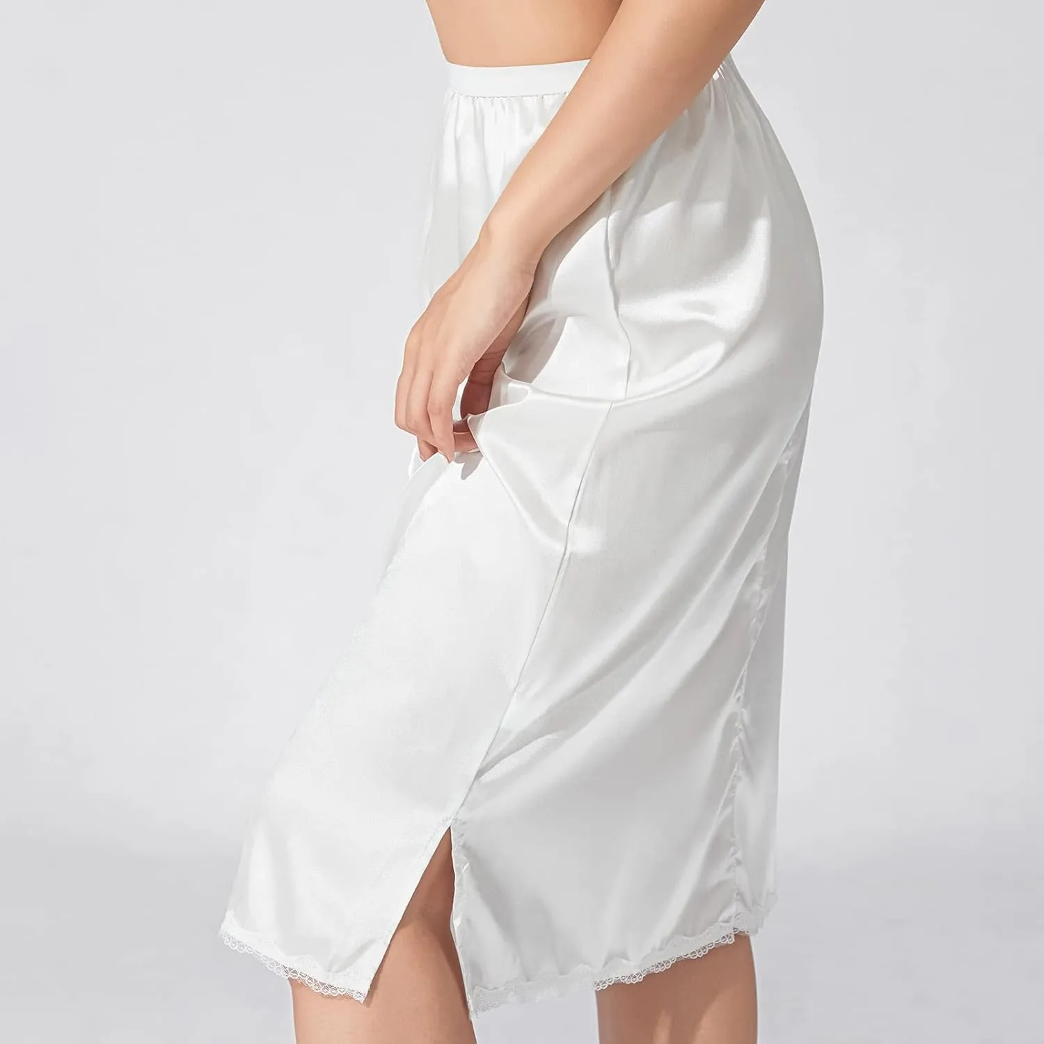 Women's Satin Half Slip Petticoat Lace Hem Underskirt Elastic Waist Half Slips for Under Dresses Extender Underskirt