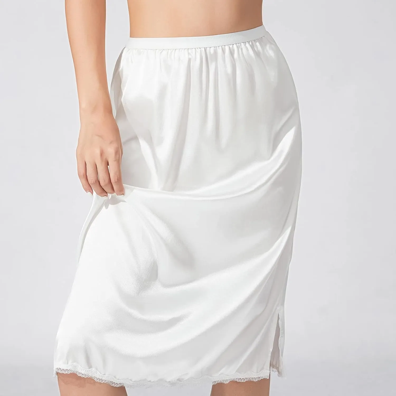 Women's Satin Half Slip Petticoat Lace Hem Underskirt Elastic Waist Half Slips for Under Dresses Extender Underskirt