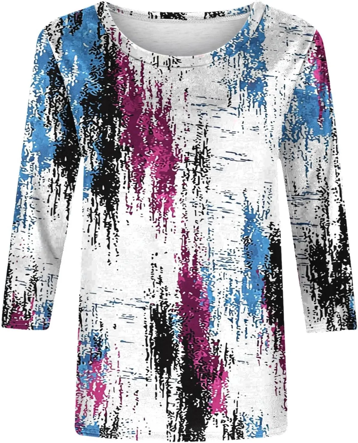 Womens Tops Dressy Casual Crew Neck Pullover 3/4 Sleeve Vintage Print Shirt Plus Size Summer T-Shirts Cotton Blouse